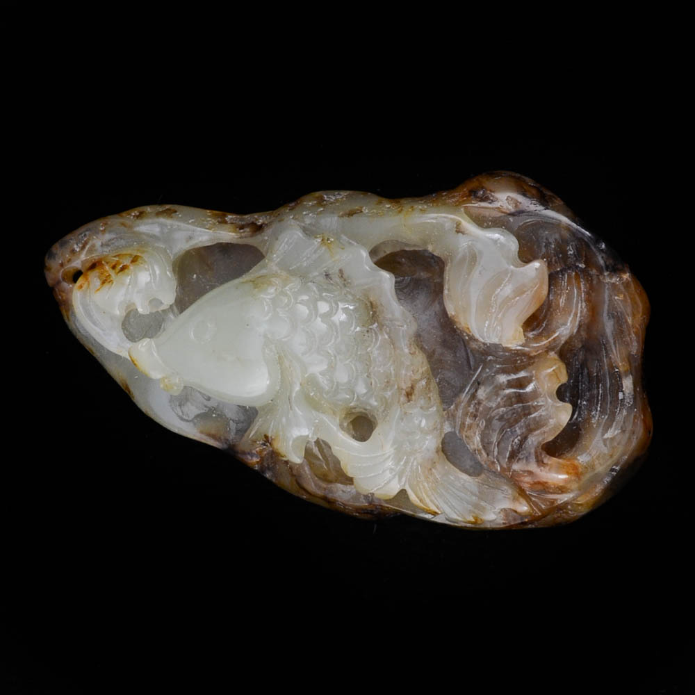 Chinese Carved Nephrite Jade Pendant Depicting a Carp Fish Symbol