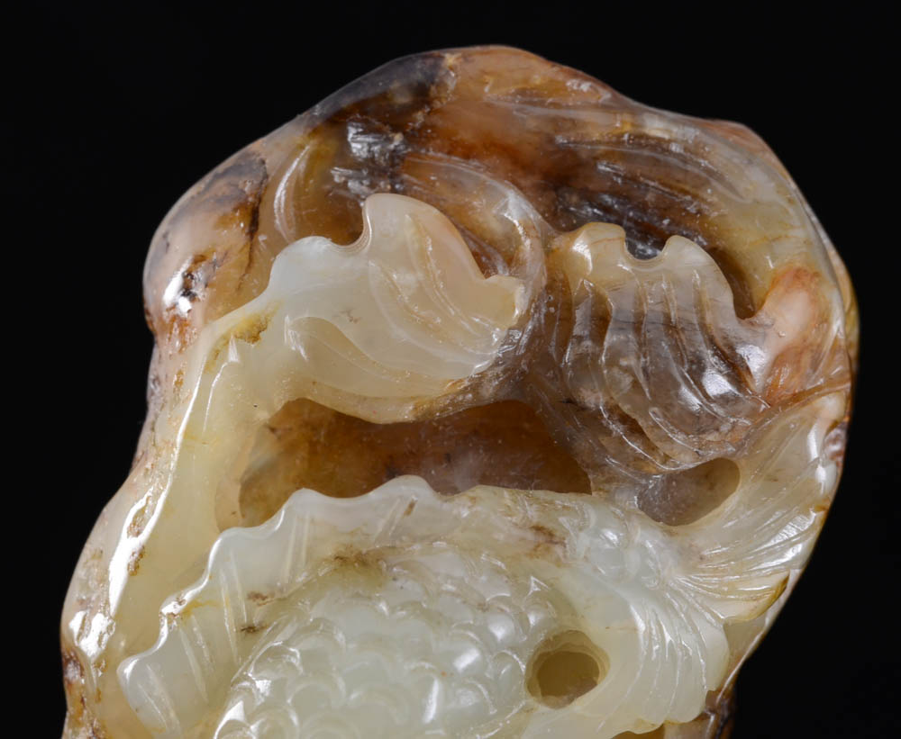 Chinese Carved Nephrite Jade Pendant Depicting a Carp Fish Symbol