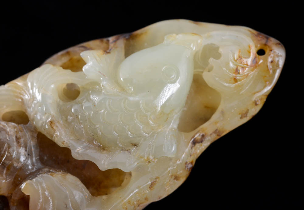 Chinese Carved Nephrite Jade Pendant Depicting a Carp Fish Symbol