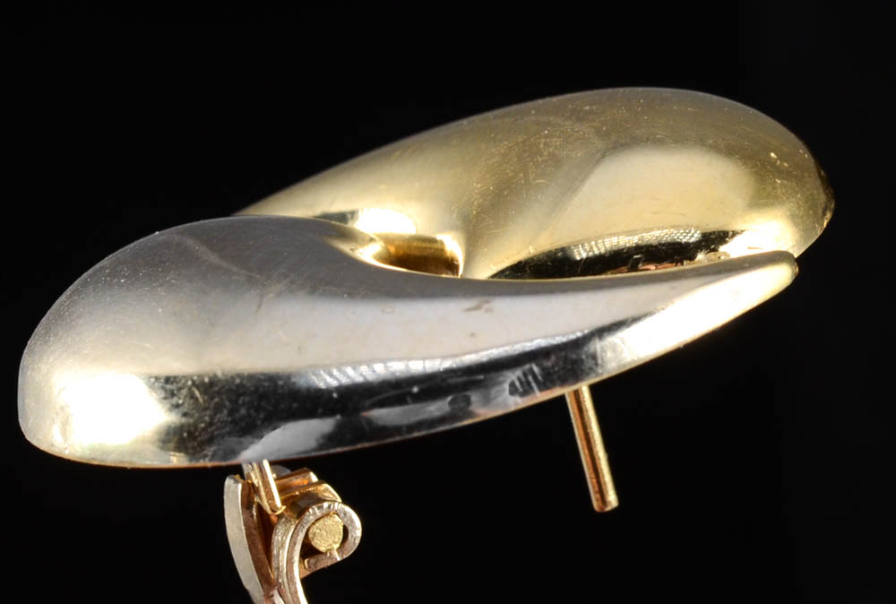 Pair of Artlinea 18K Two Tone Gold Hollowware Omega Back Pierced Earrings