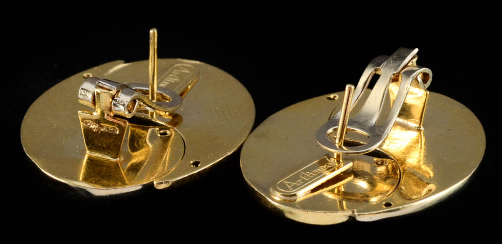 Pair of Artlinea 18K Two Tone Gold Hollowware Omega Back Pierced Earrings