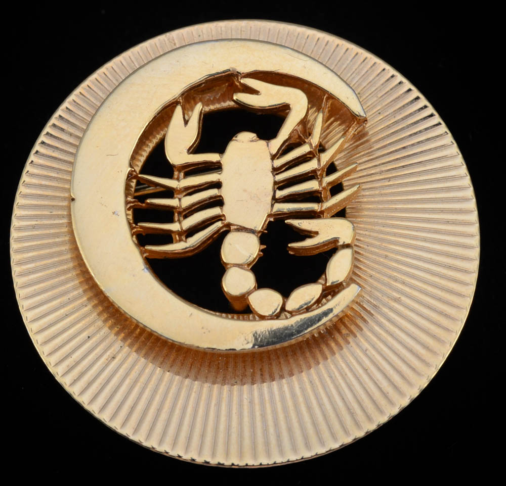 Group of Mexican Inlaid Hinge Bracelets and a Goldtone Scorpion Costume Pin