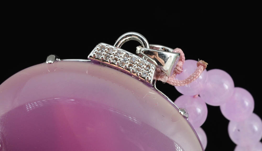 Chinese Dyed Quartzite and Lavender Quartz, Carnelian Beaded Necklace with Dyed Chalcedony Pendant