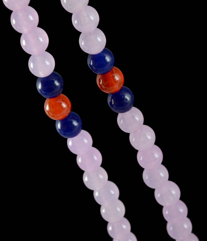 Chinese Dyed Quartzite and Lavender Quartz, Carnelian Beaded Necklace with Dyed Chalcedony Pendant