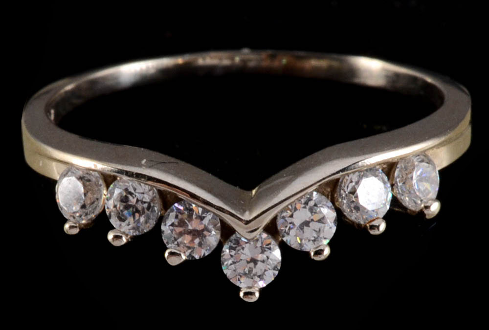 14K White Gold and Simulated Diamond Wedding Ring Set