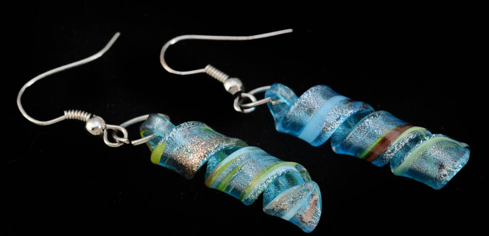 Vintage Double Knotted Amber Glass Beaded Necklace and Handblown Glass Dangle Earrings