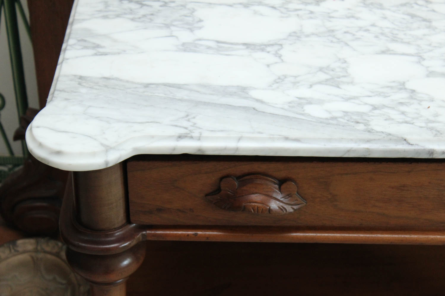 Antique Victorian Style Walnut Hall Tree with Marble Top