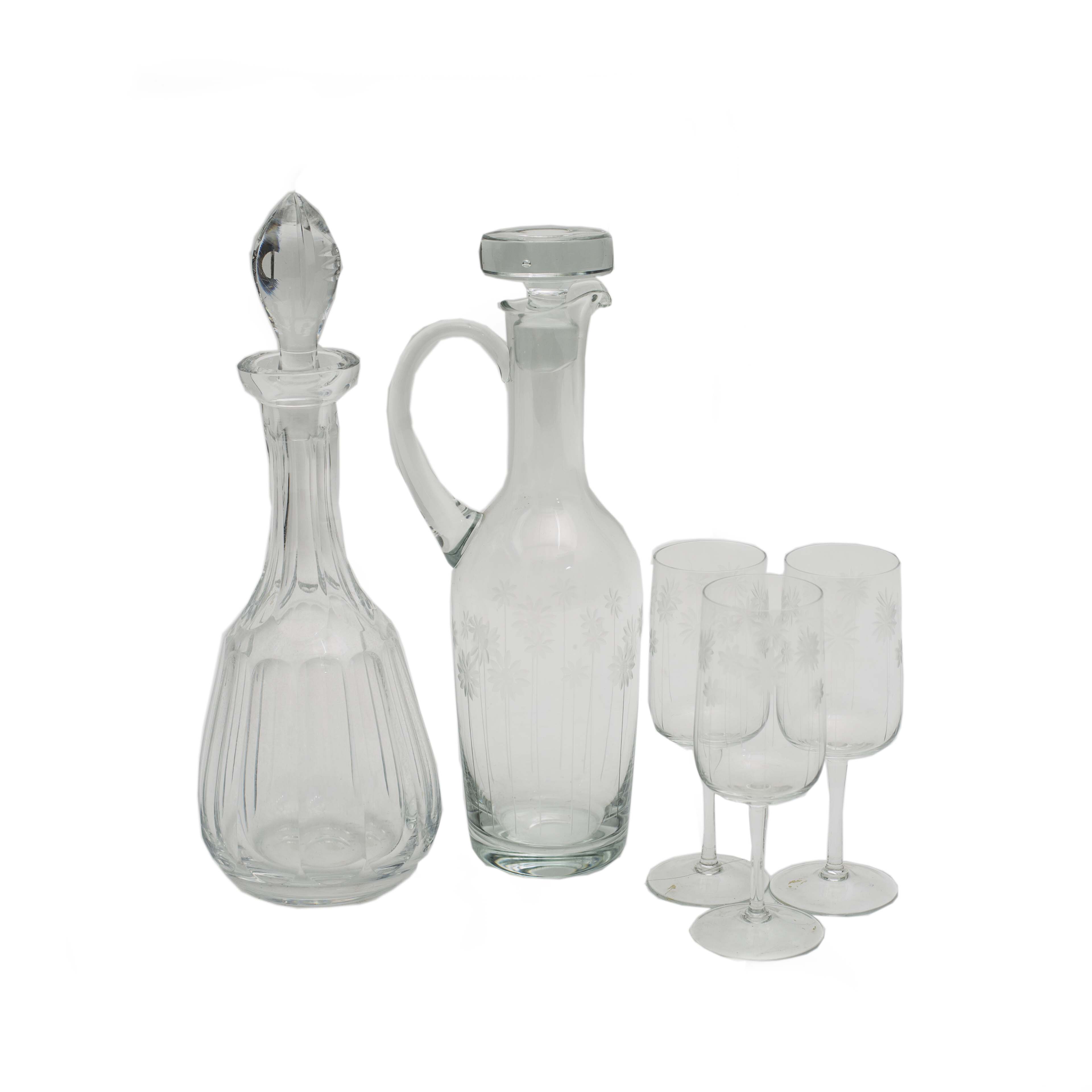 Glass Pitcher, Decanter and Cup Set