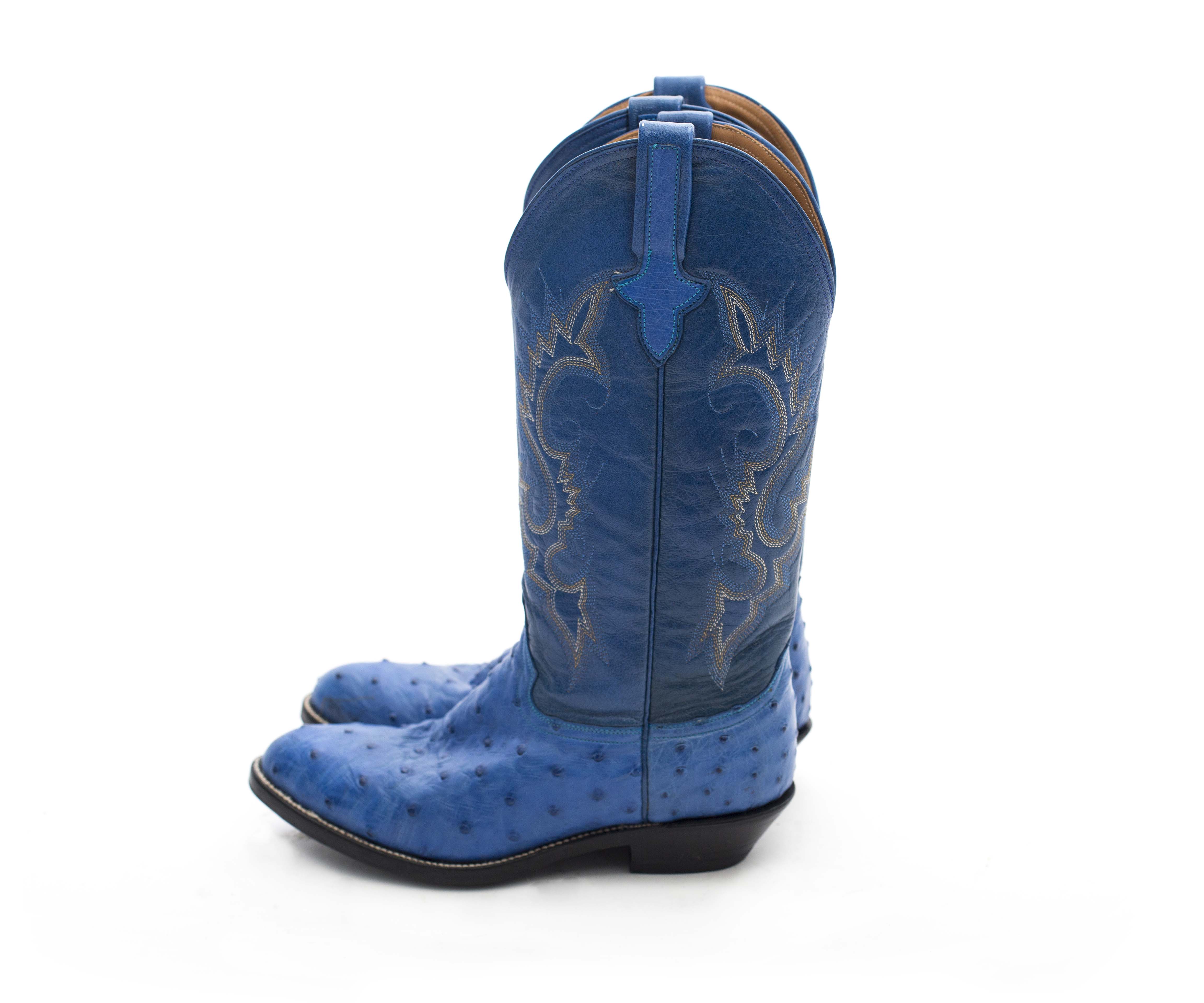 "P's by Ferrini" Women's Blue Ostrich Leather Cowboy Boots