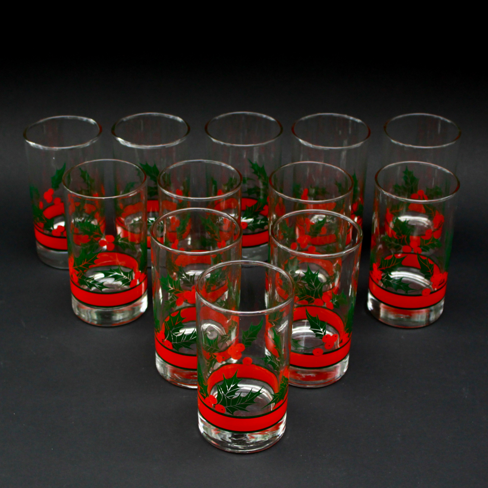Vintage Christmas Holly Low-ball Glasses
