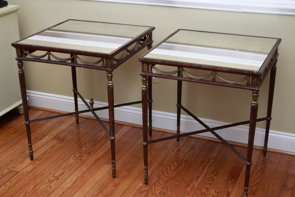 Pair of Hollywood Regency Mirrored Side Tables