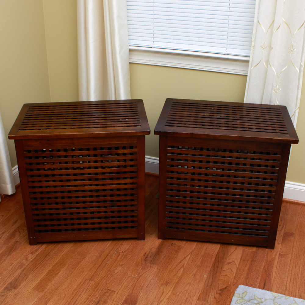 Pair of Wood Weave Clothes Hampers