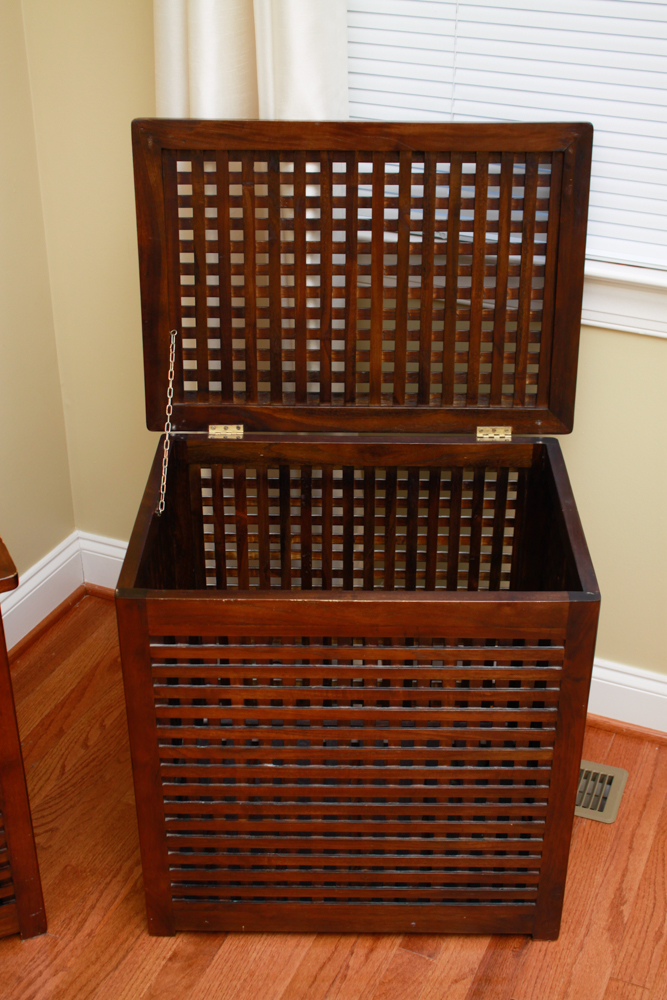 Pair of Wood Weave Clothes Hampers