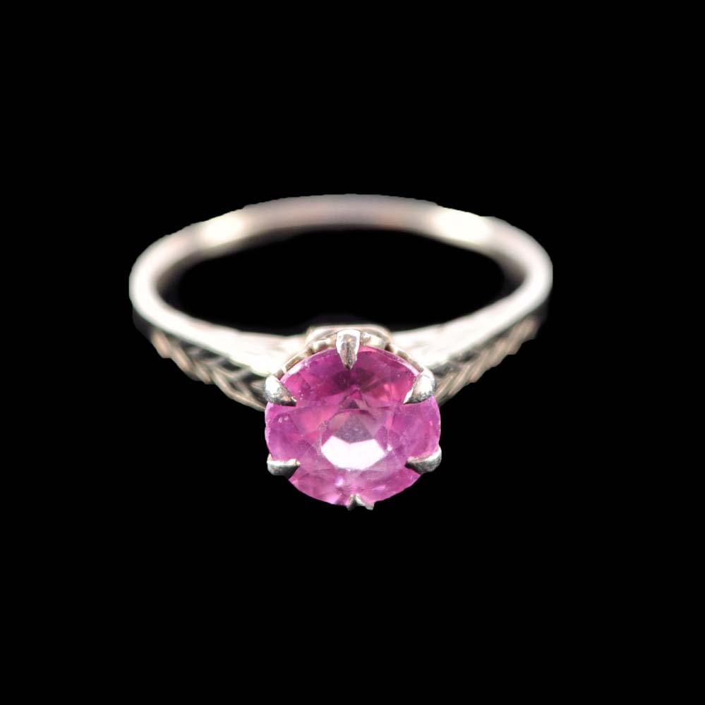 14K Synthetic Pink Sapphire Ring