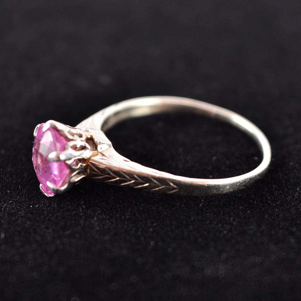 14K Synthetic Pink Sapphire Ring