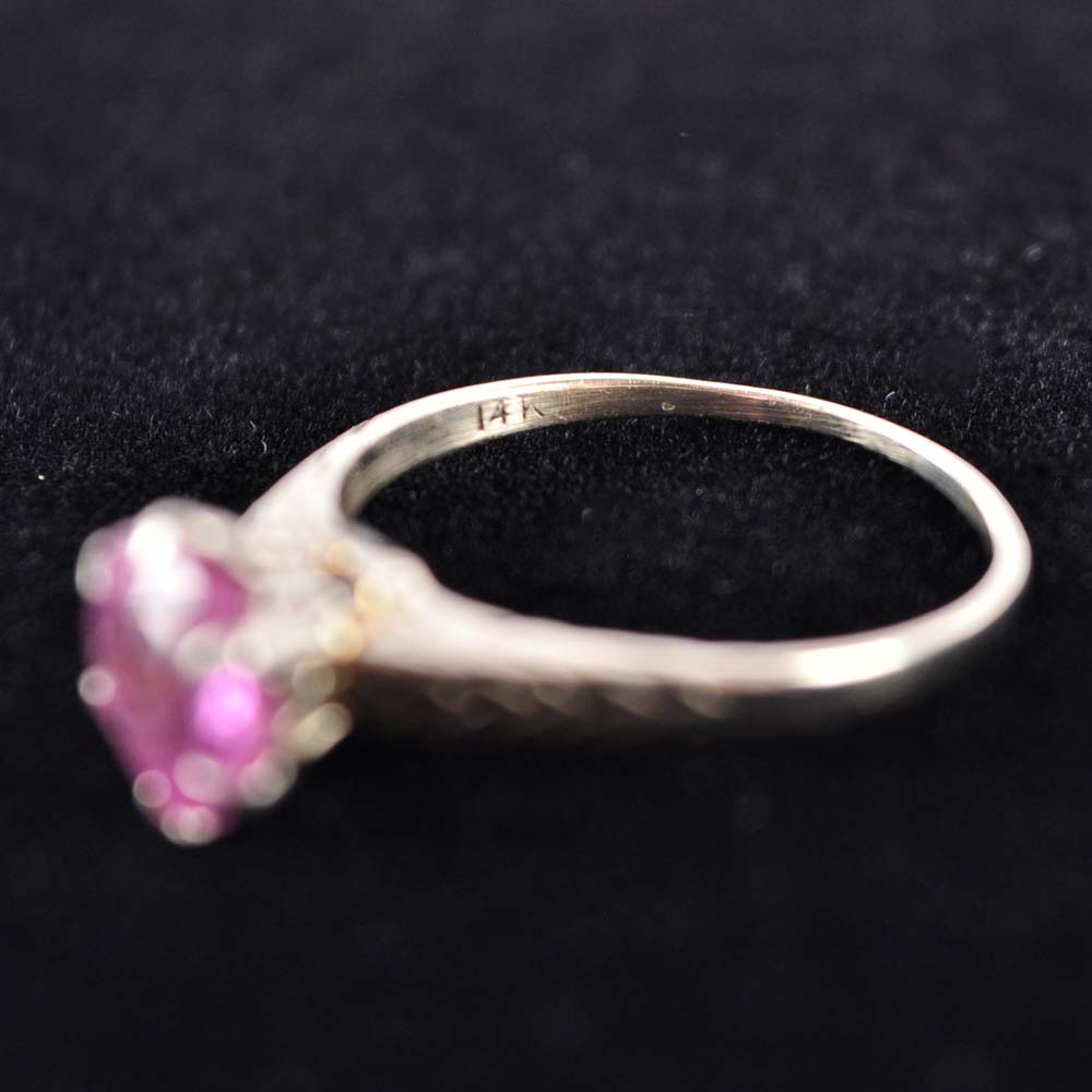 14K Synthetic Pink Sapphire Ring