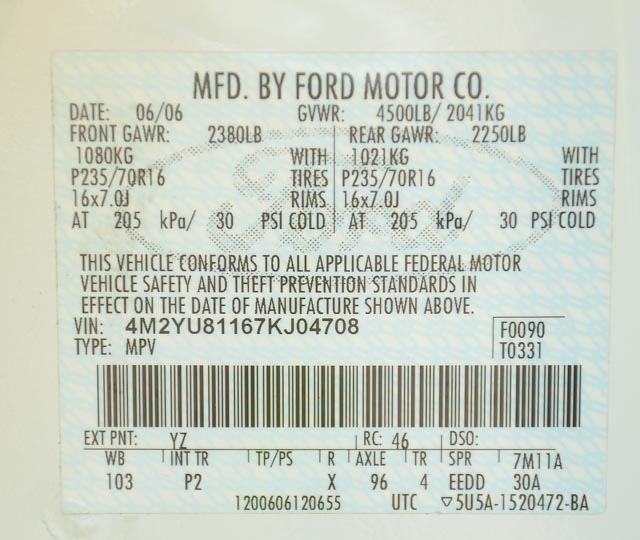 2007 White Mercury Mariner V6