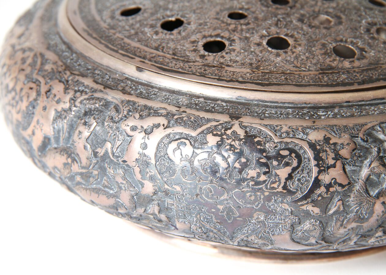 Antique Persian .875 Silver Potpourri Bowl