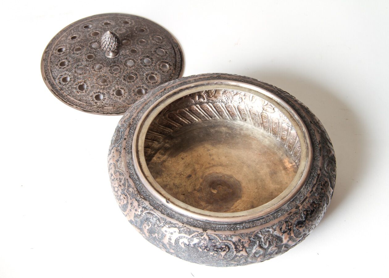 Antique Persian .875 Silver Potpourri Bowl