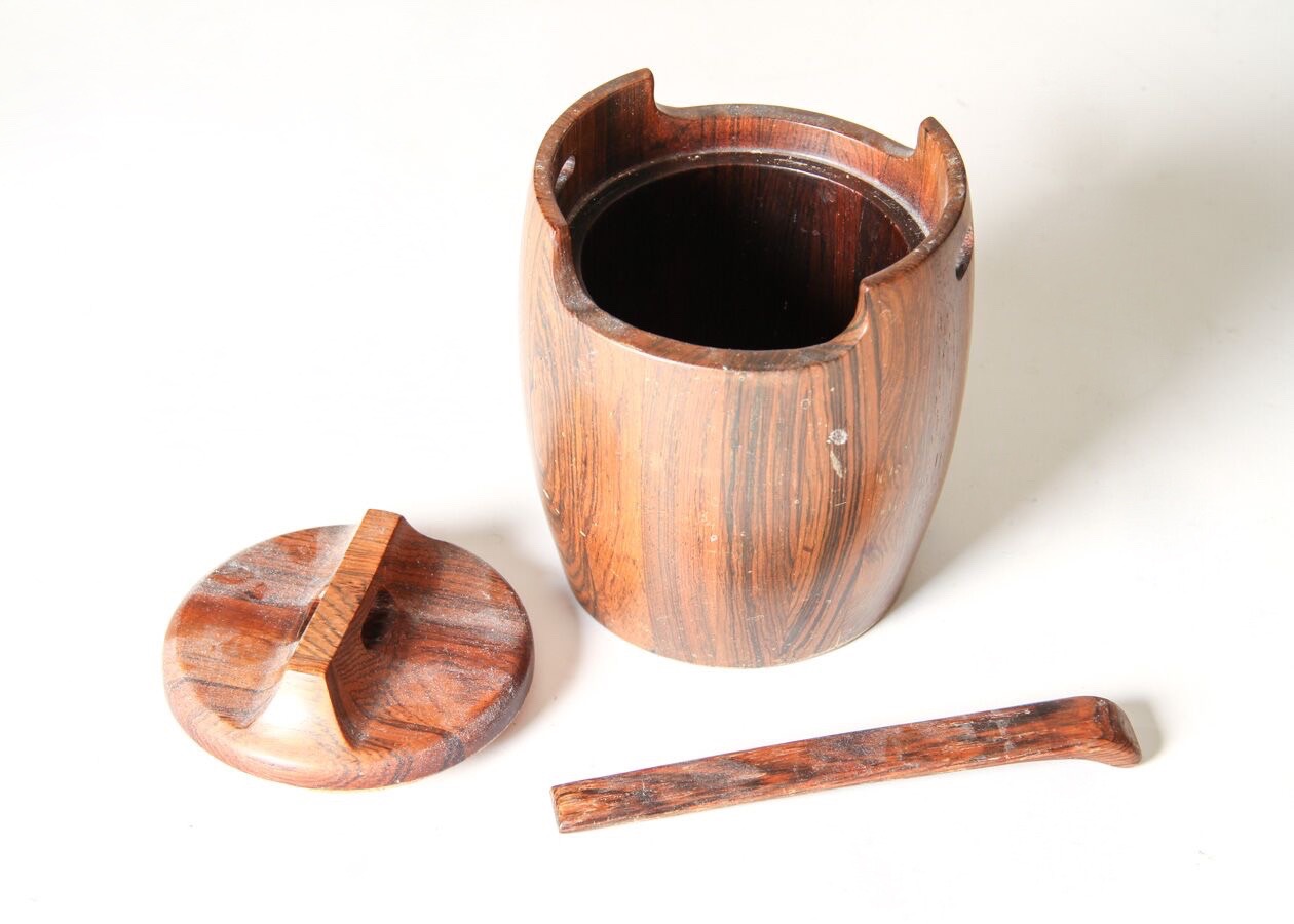 1960s Jean Gillon Jacaranda Wood Tobacco Pot with Spoon