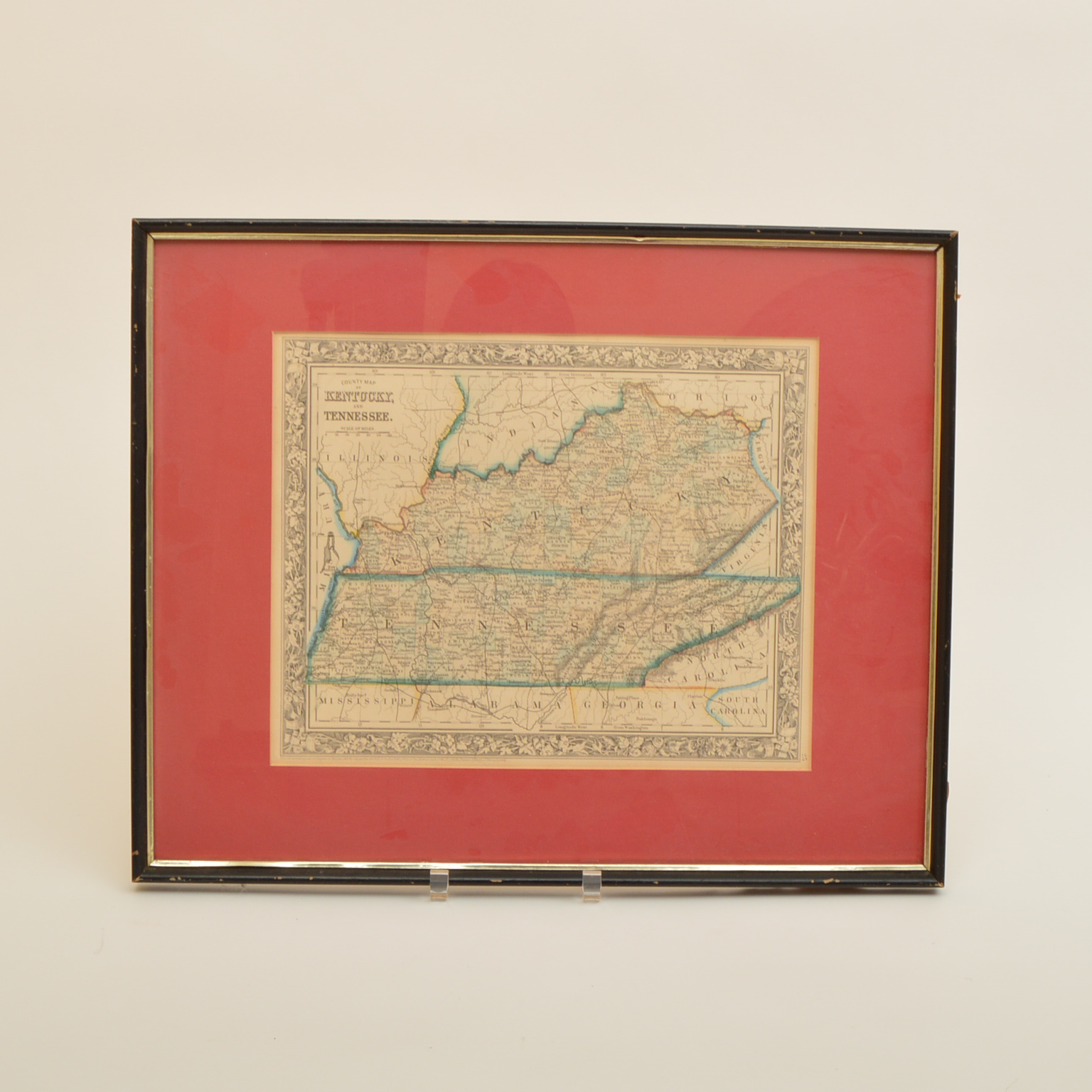 1860 Original Hand Colored Map of Kentucky and Tennessee