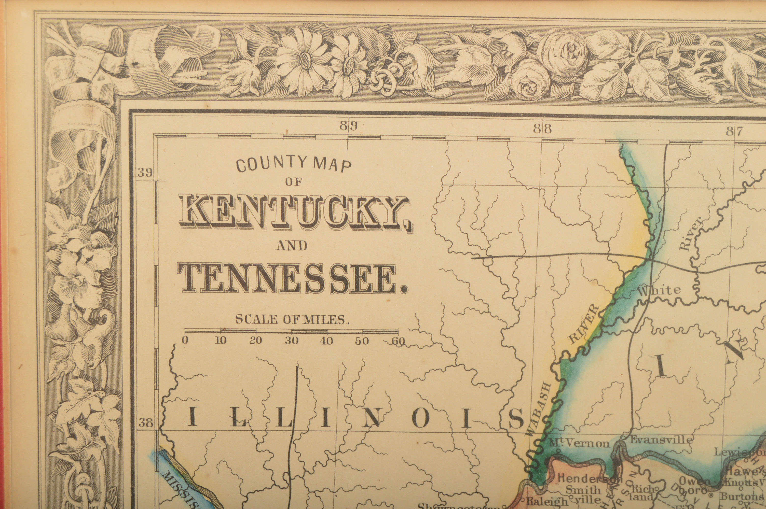 1860 Original Hand Colored Map of Kentucky and Tennessee