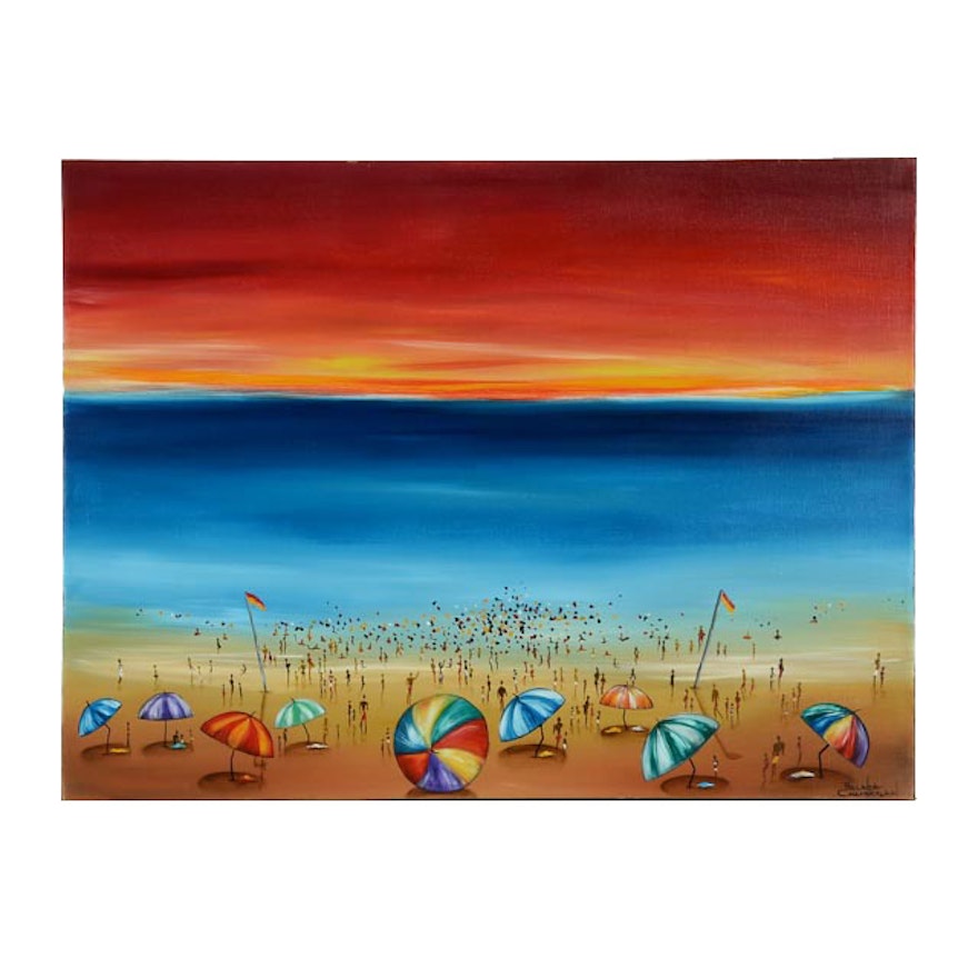 Belinda Chamberlain Original Oil Painting "Beach: Under the Sun"