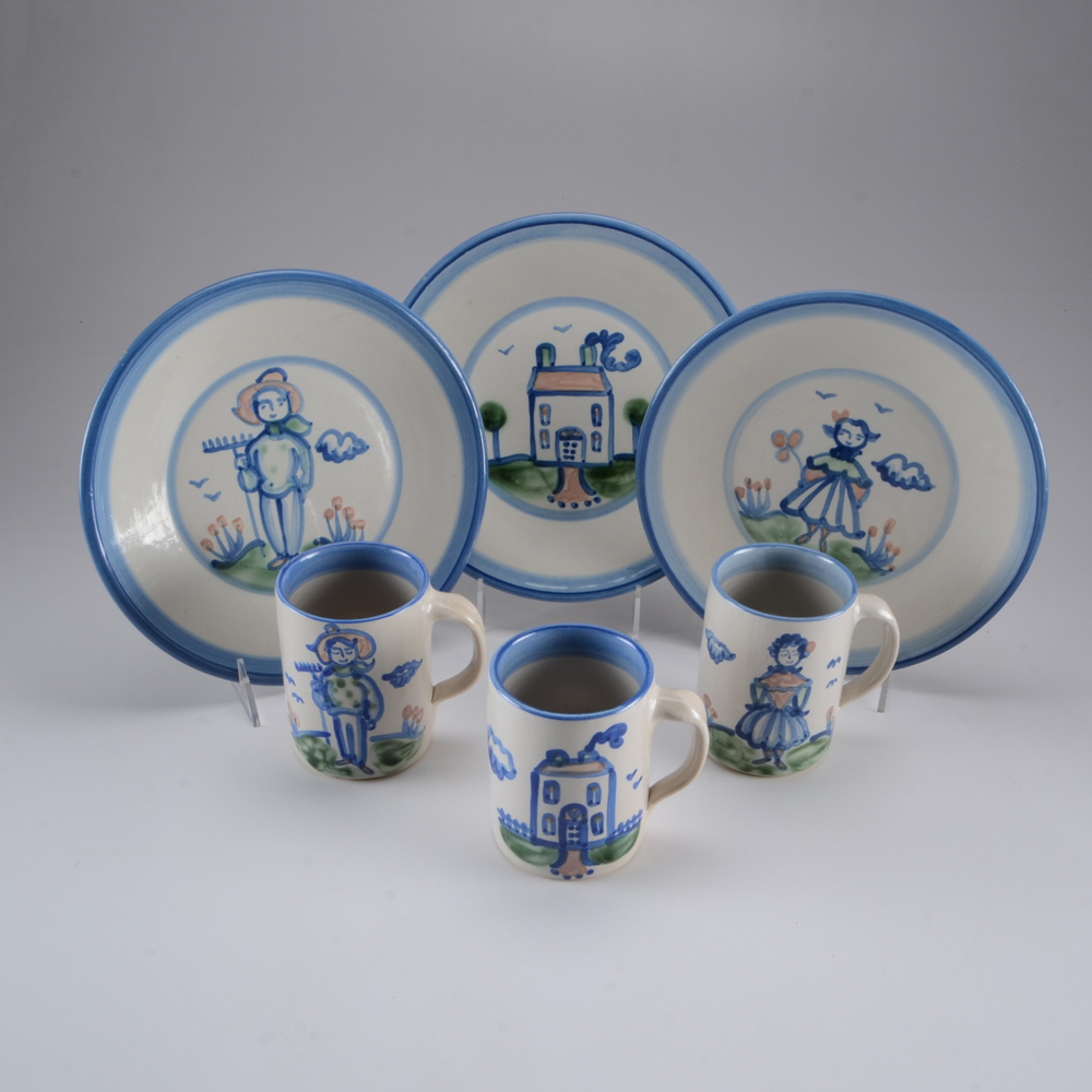 MA Hadley Stoneware Pottery "Country" Plate and Mug Set