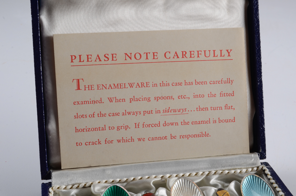 Vintage Set of Sterling Silver Enamelled Demitasse Spoons