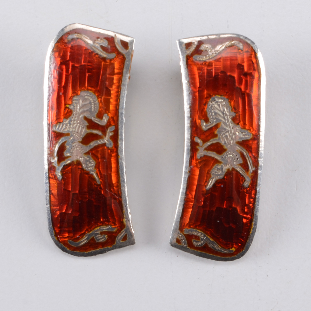 Collection of Red Enamel Siam Sterling Nielloware Jewelry