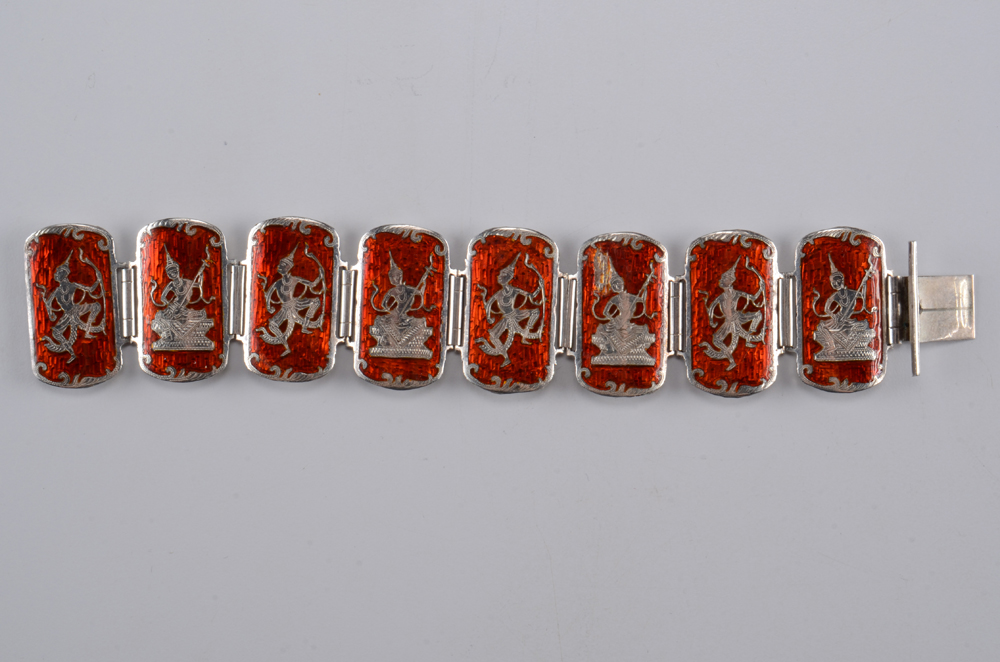 Collection of Red Enamel Siam Sterling Nielloware Jewelry