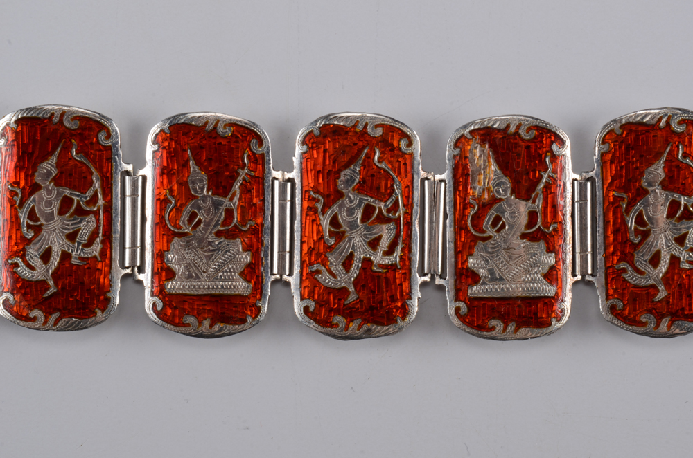 Collection of Red Enamel Siam Sterling Nielloware Jewelry
