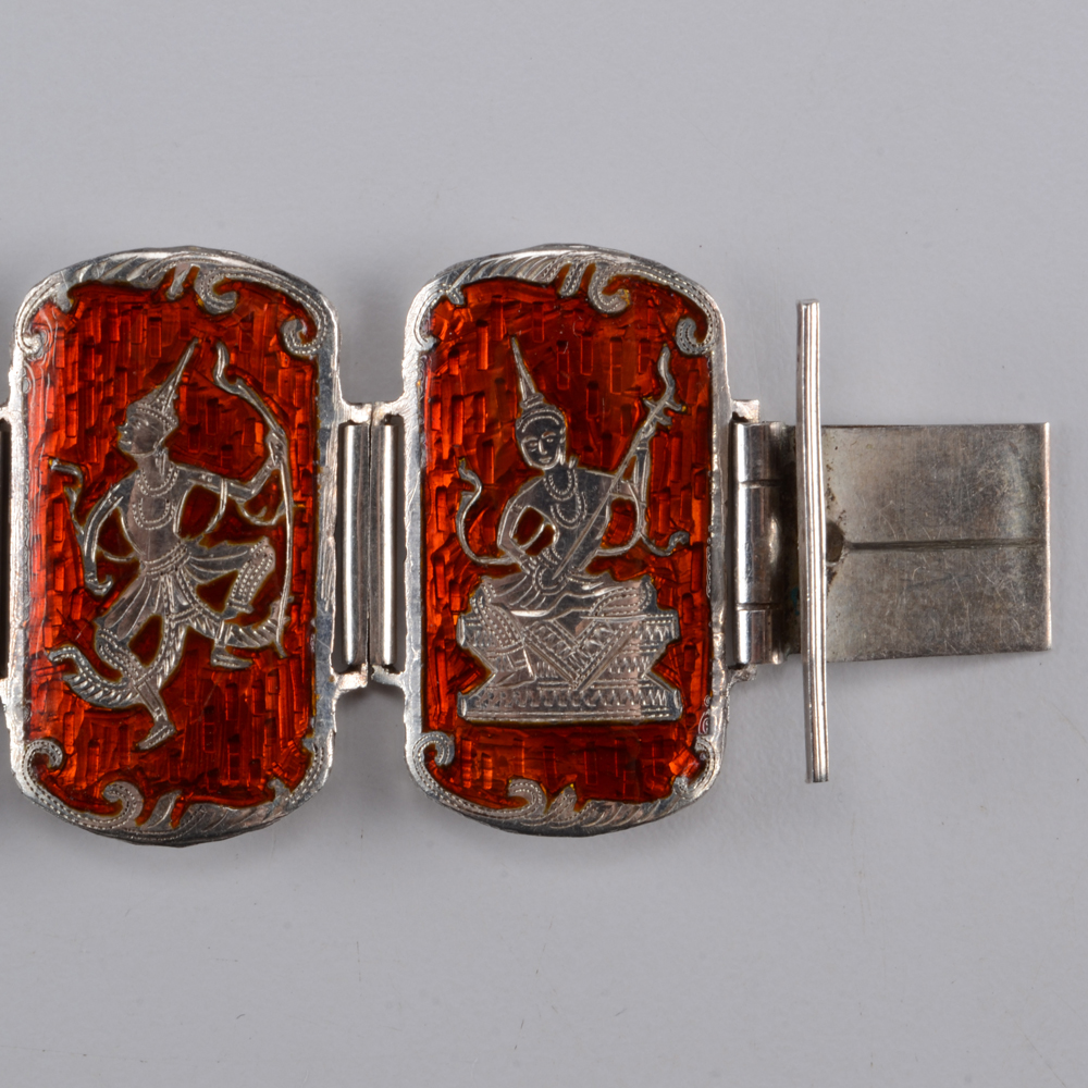Collection of Red Enamel Siam Sterling Nielloware Jewelry