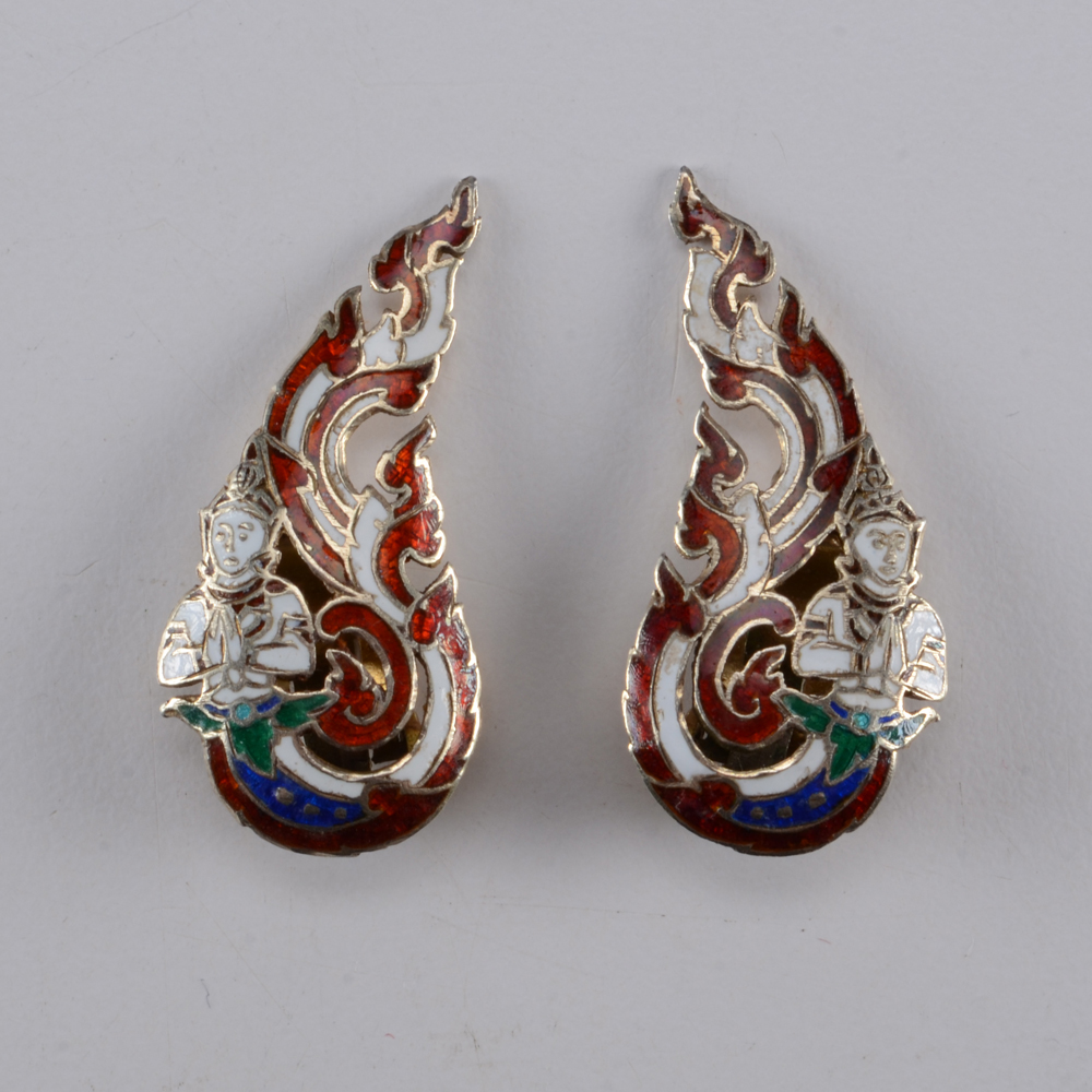 Collection of Red Enamel Siam Sterling Nielloware Jewelry