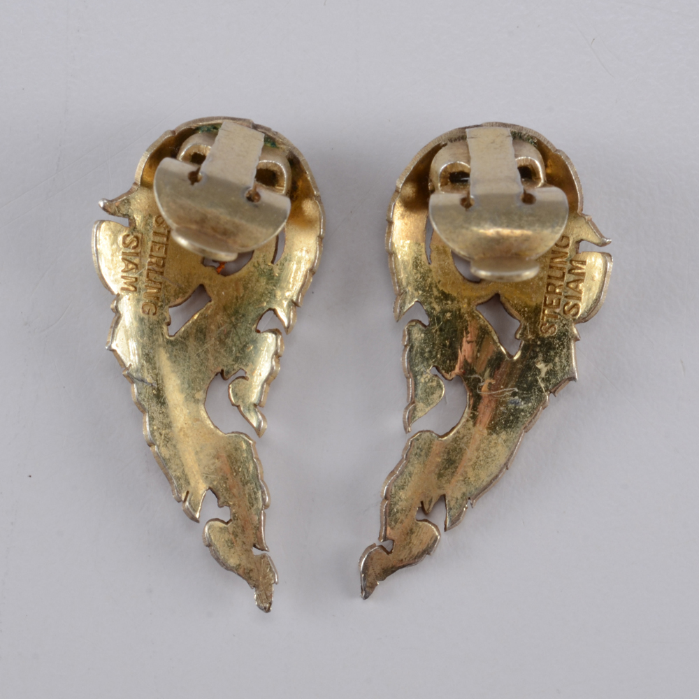 Collection of Red Enamel Siam Sterling Nielloware Jewelry