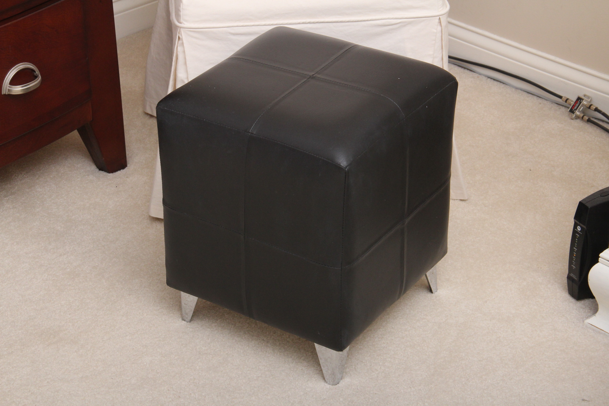 Linen Upholstered Chair and Leatherette Ottoman