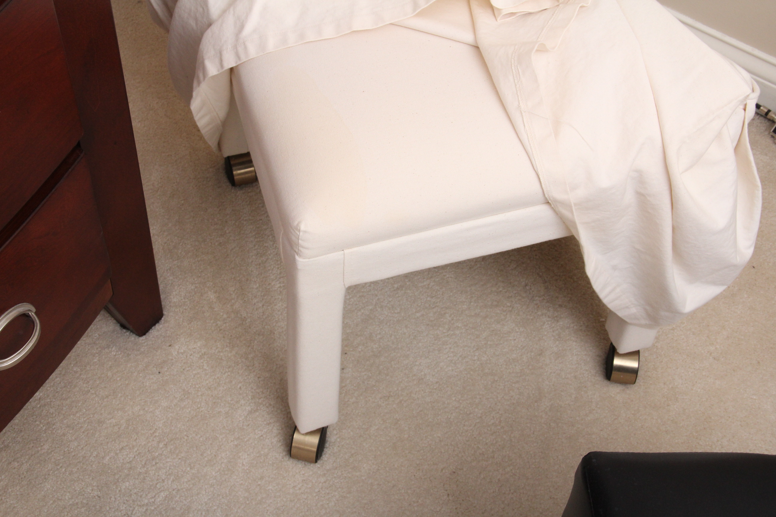 Linen Upholstered Chair and Leatherette Ottoman