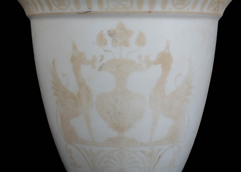 Vintage Frosted Glass Decorated Urn Shaped Globe