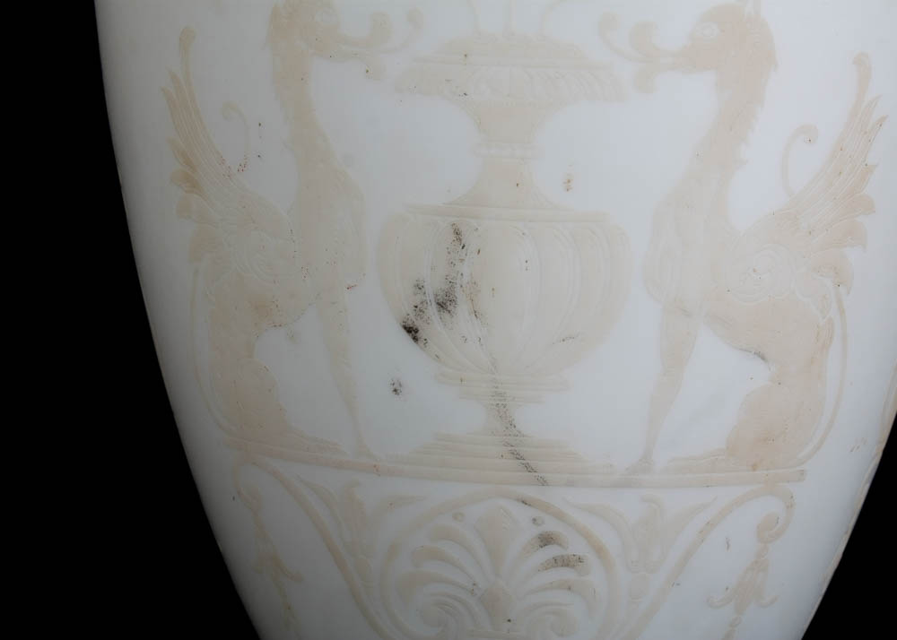 Vintage Frosted Glass Decorated Urn Shaped Globe