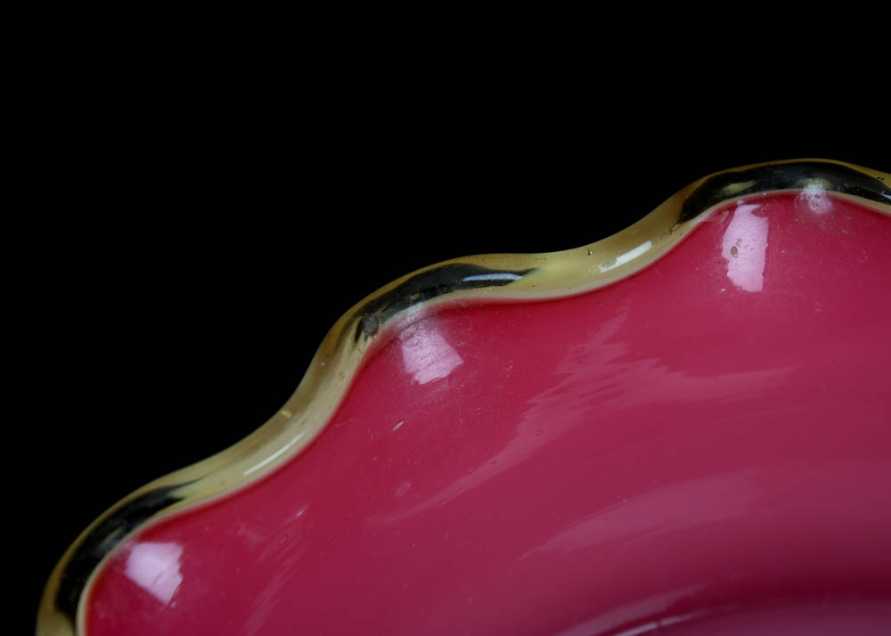 Hand Painted Opaque Milk Glass Dish with Ruffle Edge