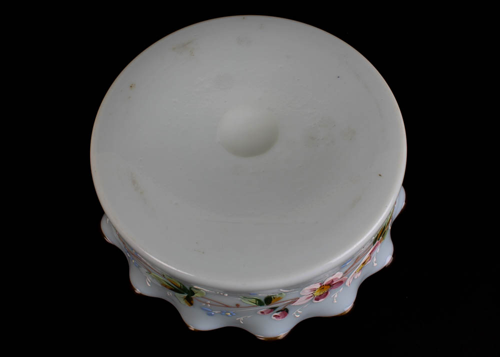 Hand Painted Opaque Milk Glass Dish with Ruffle Edge
