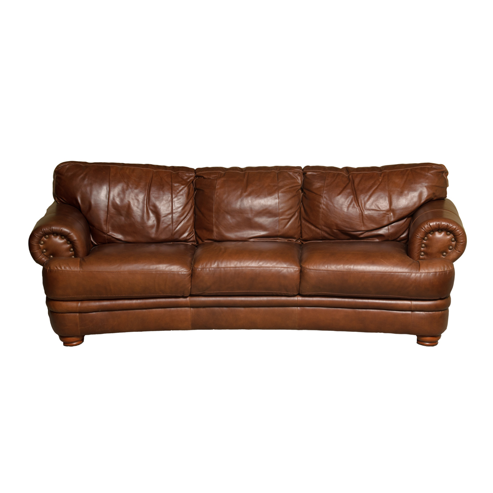 Brown Leather Nail Head Couch