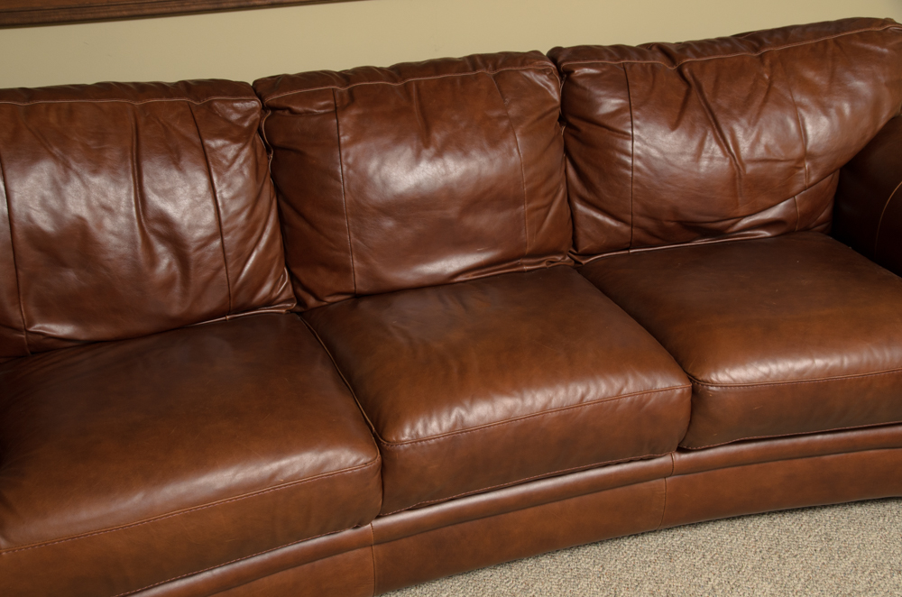 Brown Leather Nail Head Couch
