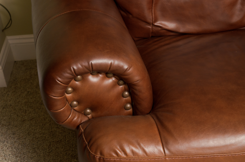 Brown Leather Nail Head Couch