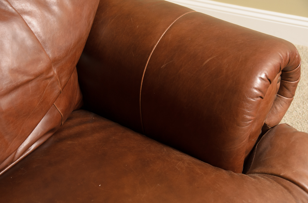 Brown Leather Nail Head Couch