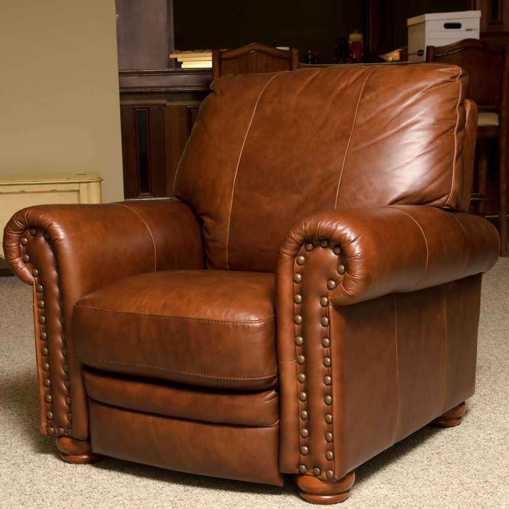 Brown Leather Nail Head Trim Recliner Chair