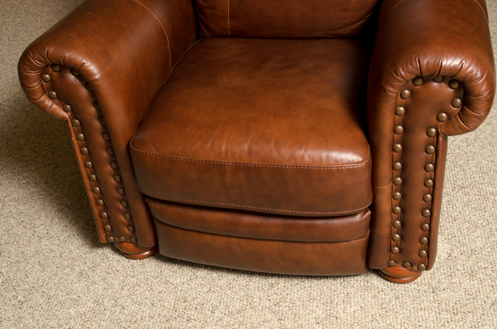 Brown Leather Nail Head Trim Recliner Chair