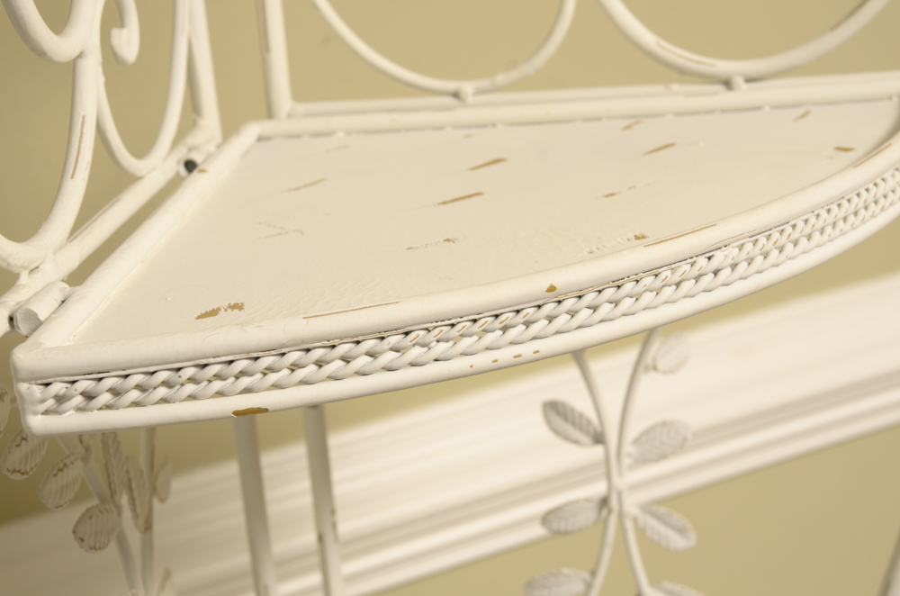 White Metal Four Shelf Plant Rack with Metal Leaf Detailing