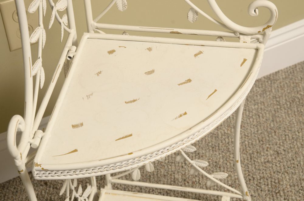 White Metal Four Shelf Plant Rack with Metal Leaf Detailing