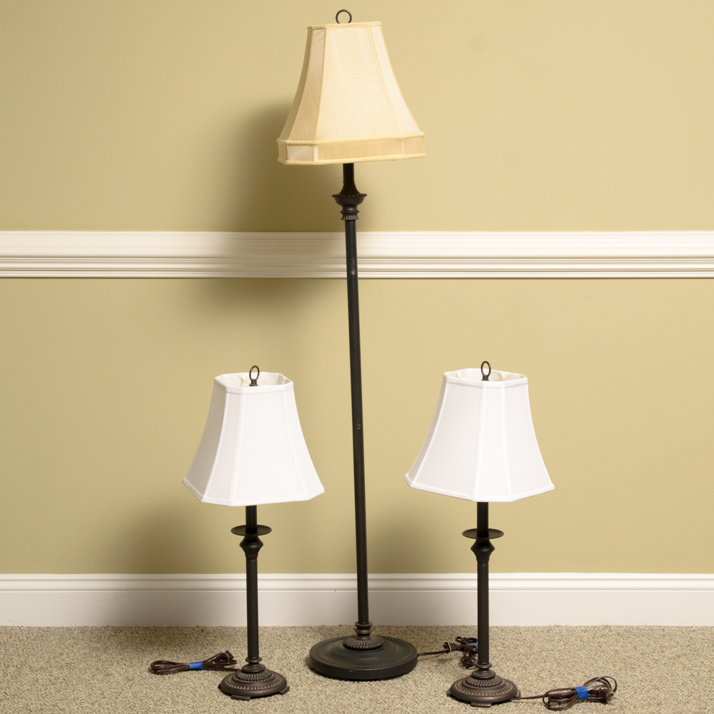 Set of Buffet Lamps with Floor Lamp